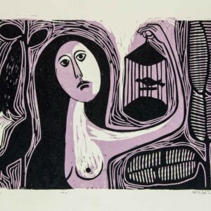 mujer con pajaro